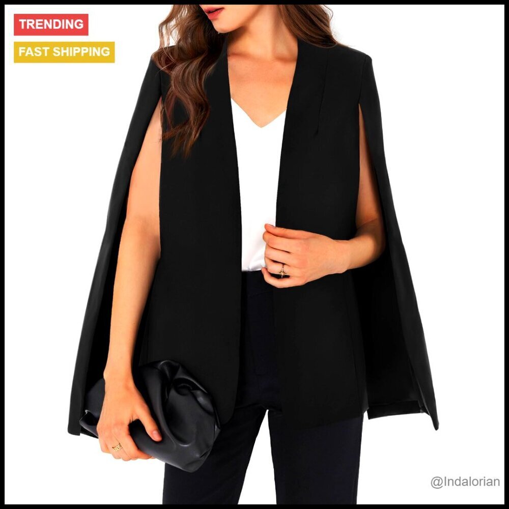 Cape Blazer Split Sleeve Open Front Elegant Workwear Chic Casual Jacket